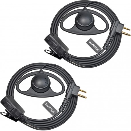 Auricular em forma de D com microfone PTT para rádios Motorola 2 pinos e Hytera compatíveis 2 peças