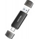 Memória USB 256GB 2 em 1 USB 3.0 Tipo C e Tipo A OTG preta compatível com Android Windows Mac