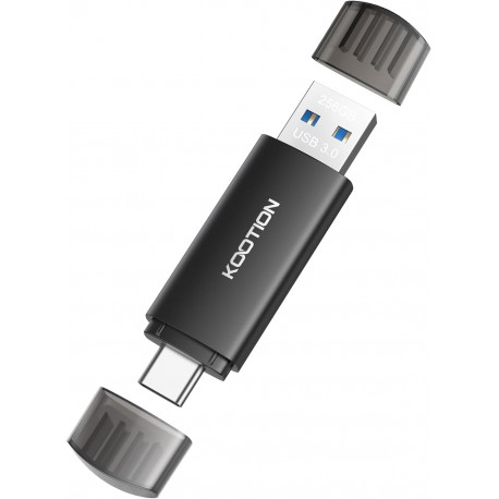 Memória USB 256GB 2 em 1 USB 3.0 Tipo C e Tipo A OTG preta compatível com Android Windows Mac