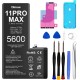 Bateria de Substituição 5600 mAh para iPhone 11 Pro Max, polímero de lítio, com kit completo de ferramentas