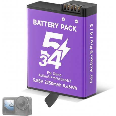 Bateria de substituição 2250 mAh para DJI Osmo Action 5 Pro, Osmo Action 4 e Osmo Action 3, iões de lítio
