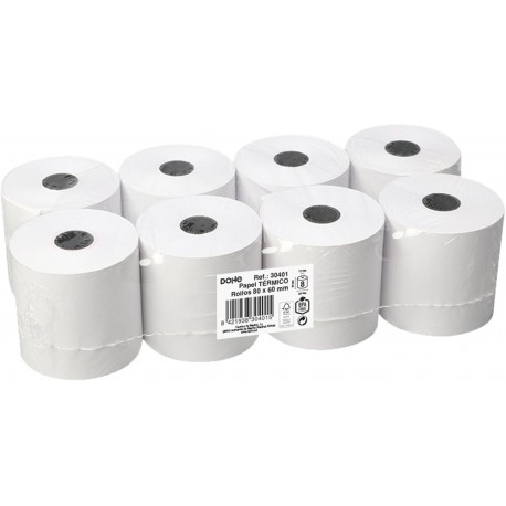 Pack 8 rolos papel térmico 80 x 60 x 12 mm sem BPA para impressoras de recibos e TPV