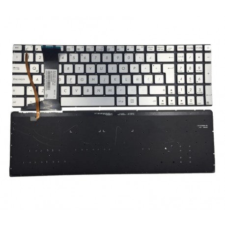 Teclado espanhol com retroiluminação para portátil ASUS N551 N552 N752 N751 N551J JK N751JX prateado