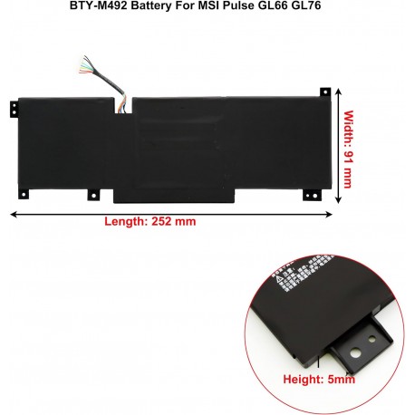 Bateria BTY M492 11.4V 4700mAh 53.5Wh para MSI Pulse GL66 GL76 Katana GF66 GF76 Sword 15 WF66 WF76