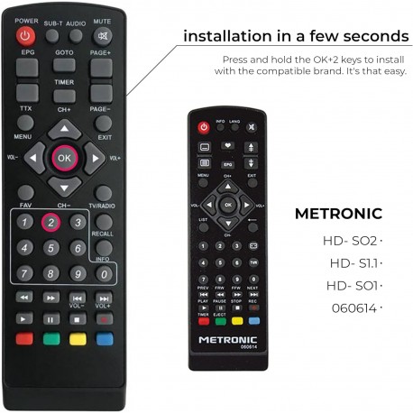 Controlo remoto universal 7 em 1 compatível com recetores DVB-T Strong Engel Metronic Strom LiveTNT Xoro