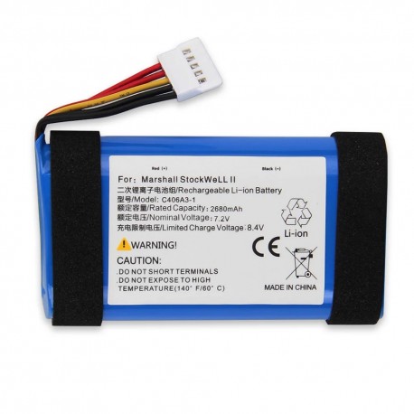 Bateria de substituição C406A3-1 2680mAh 7,2V para coluna Bluetooth Marshall Stockwell II