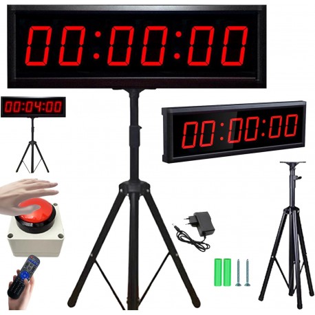 Cronómetro Digital LED 6 Dígitos 2,3 Polegadas Recarregável com Tripé e Controlo Remoto para Desporto e Competições