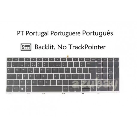 Teclado Retroiluminado para HP Probook 650 G4 G5, 450 G5, 455 G5, 470 G5, Português, Frame Prateado, Sem Pointer