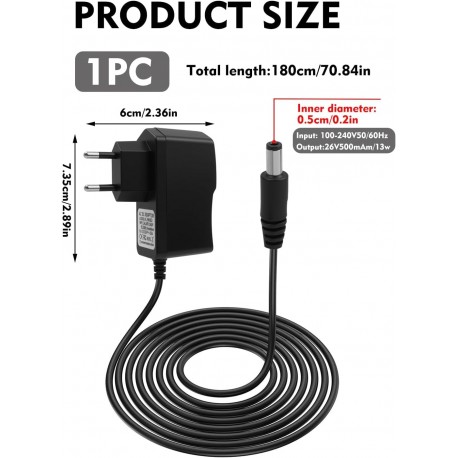 Carregador 26V 0.5A para Aspirador Hoover H-Free 100 200 300 500 700 800 Cabo 1.8m