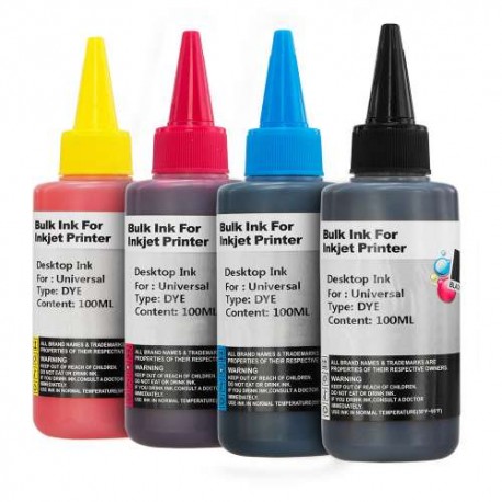 Kit de recarga de tintas para tinteiros de impressoras (Preto/magenta/amarelo/azul) 5 x 100ml