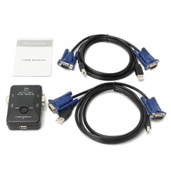 Switch KVM para 2 PCs VGA/USB com os respetivos cabos VGA