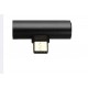 Mini Adaptador 2 em 1 de carga e de áudio Type-c USB3.1 - Preto