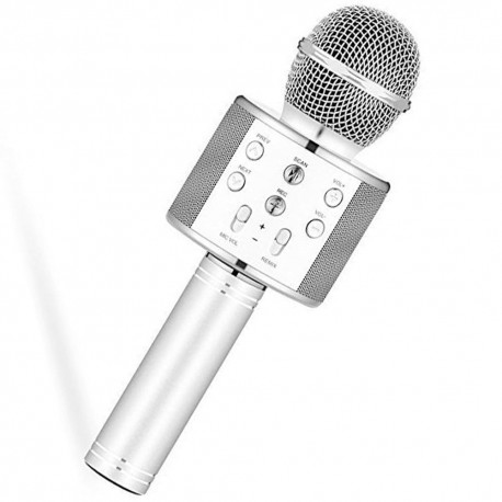 Microfone c/ Coluna Bluetooth Karaoke Wireless - Prateado