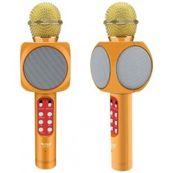 Microfone c/ Coluna Bluetooth Karaoke Wireless - Dourado