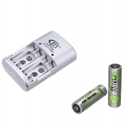 Pack Carregador e Conjunto de 4 pilhas Recarreg&aacute;veis de 1300mAh