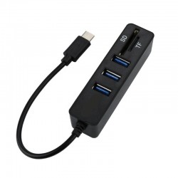 HUB Type-C (USB-C) Com 3 Portas USB 3.1/2.0 + Leitor De Cart&otilde;es SD e TF
