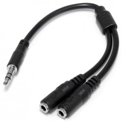 Adaptador Divisor de Auriculares Mini-Jack 3,5mm 3 pines Macho para 2x Mini-Jack 3 pines 