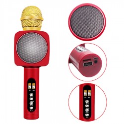 Microfone c/ Coluna Bluetooth Karaoke Wireless - Vermelho