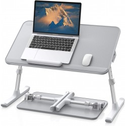 Mesa de Cama Dobr&aacute;vel Para Port&aacute;til - Ajust&aacute;vel em Altura e &Acirc;ngulo - Cinzento