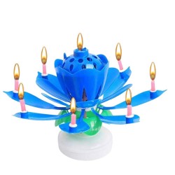 Vela de Aniversário Musical e Giratória em Forma de Lótus - Azul