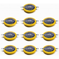 Pack de 10 Baterias de L&iacute;tio CR2032-LBY2 com Pinos de Solda - 3V