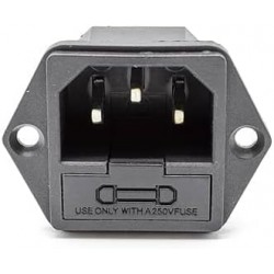 Conector IEC C14 Macho com Porta-Fusíveis - 10A 250V