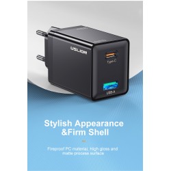 Carregador USB tipo C QC3.0, 33 W, porta dupla, carregamento r&aacute;pido