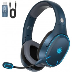 Auriculares Gaming Sem Fios Q6 com Microfone Remov&iacute;vel - 2,4 GHz + Bluetooth + 3,5 mm, Azul