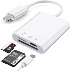 Leitor de Cart&otilde;es SD 3 em 1 para iPhone e iPad com Plug and Play e Alta Velocidade