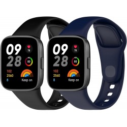2 Pulseiras Desportivas Compat&iacute;veis com Xiaomi Redmi Watch 3 - Silicone Preto e Azul