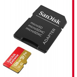 Cartão SanDisk Extreme microSDXC 128 GB A2 U3 V30 até 190 MB/s + Adaptador SD