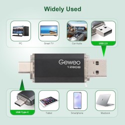 Pen USB 128GB 2 em 1 OTG USB 2.0 e Tipo C Compat&iacute;vel com Android e Windows - Preto