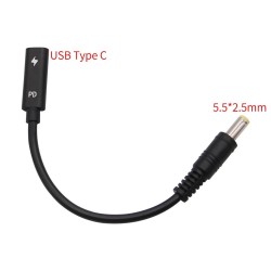 Adaptador USB Tipo C f&ecirc;mea para DC 5.5 x 2.5 mm - 5.5 x 2.1 mm macho para Lenovo - Asus - HP - Dell