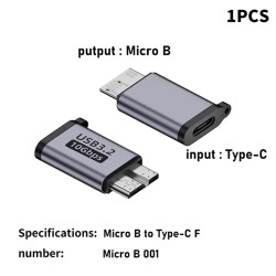 Adaptador USB 3.0 Micro B Macho para Tipo C Fêmea Alta Velocidade 10 Gbit/s para HDD Externo