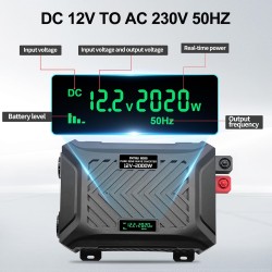 Inversor 12V para 220V-230V Onda Pura 2000W-4000W com Ecr&atilde; LCD e 2 Tomadas AC