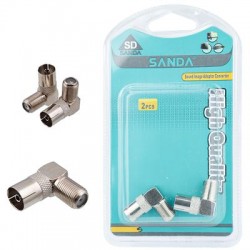 Adaptador Conector Coaxial RF em L  Fêmea Cor Prateado Pack 2 Unidades