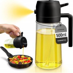 Pulverizador de &Oacute;leo 2 em 1 com Garrafa de Vidro 500 ml para Fritadeira de Ar e Cozinha