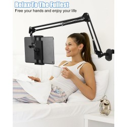 Suporte de Cama e Mesa para Tablet e iPad com Bra&ccedil;o Ajust&aacute;vel e Rota&ccedil;&atilde;o 360 Graus