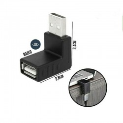 Adaptador USB 2.0  - USB A Macho Angular 90 Graus para USB A Fêmea Dourado