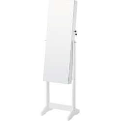 Arm&aacute;rio de J&oacute;ias com Espelho LED de Corpo Inteiro 2 em 1 com Fechadura e Gavetas - Branco 154 cm