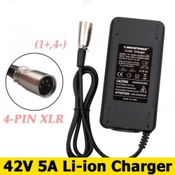 Carregador R&aacute;pido 42V 5A para Baterias de L&iacute;tio com Conector XLR de 4 Pinos 36V-42V 150W