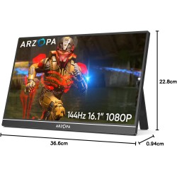 Monitor port&aacute;til ARZOPA 16,1 polegadas 144Hz FHD 1080P IPS HDR, 100 por cento sRGB, com suporte integrado Kickstand