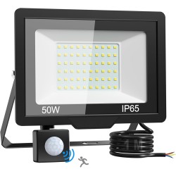 Foco Projetor LED 50W com Sensor de Movimento 5000LM IP65 Imperme&aacute;vel Luz Exterior Branco Frio