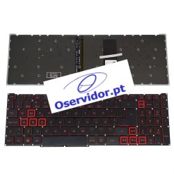 Teclado Português Retroiluminado Vermelho para Acer Nitro 5 N18C3 N18C4 AN515 AN517 AN715