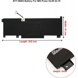 Bateria BTY M492 11.4V 4700mAh 53.5Wh para MSI Pulse GL66 GL76 Katana GF66 GF76 Sword 15 WF66 WF76