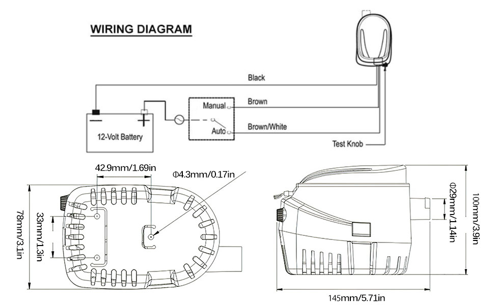 Bomba de porão submergível automática do barco 12 V 750 gph com interruptor de flutuador interno