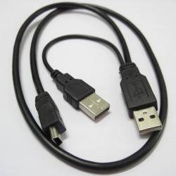 Cabo USB para disco Externo - 2 USB x 1 Mini USB