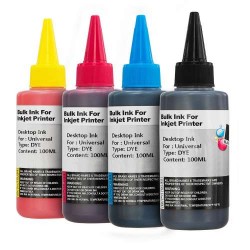 Kit de recarga de tintas para tinteiros de impressoras (Preto/magenta/amarelo/azul) 4 x 100ml