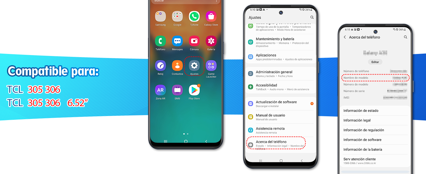 Reemplazo de Pantalla Táctil LCD Para TCL 305 306