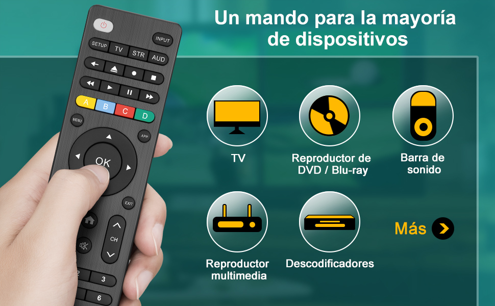 Controlo remoto universal para TV, DVD, reprodutor de Blu-ray, Soundbars, DVR